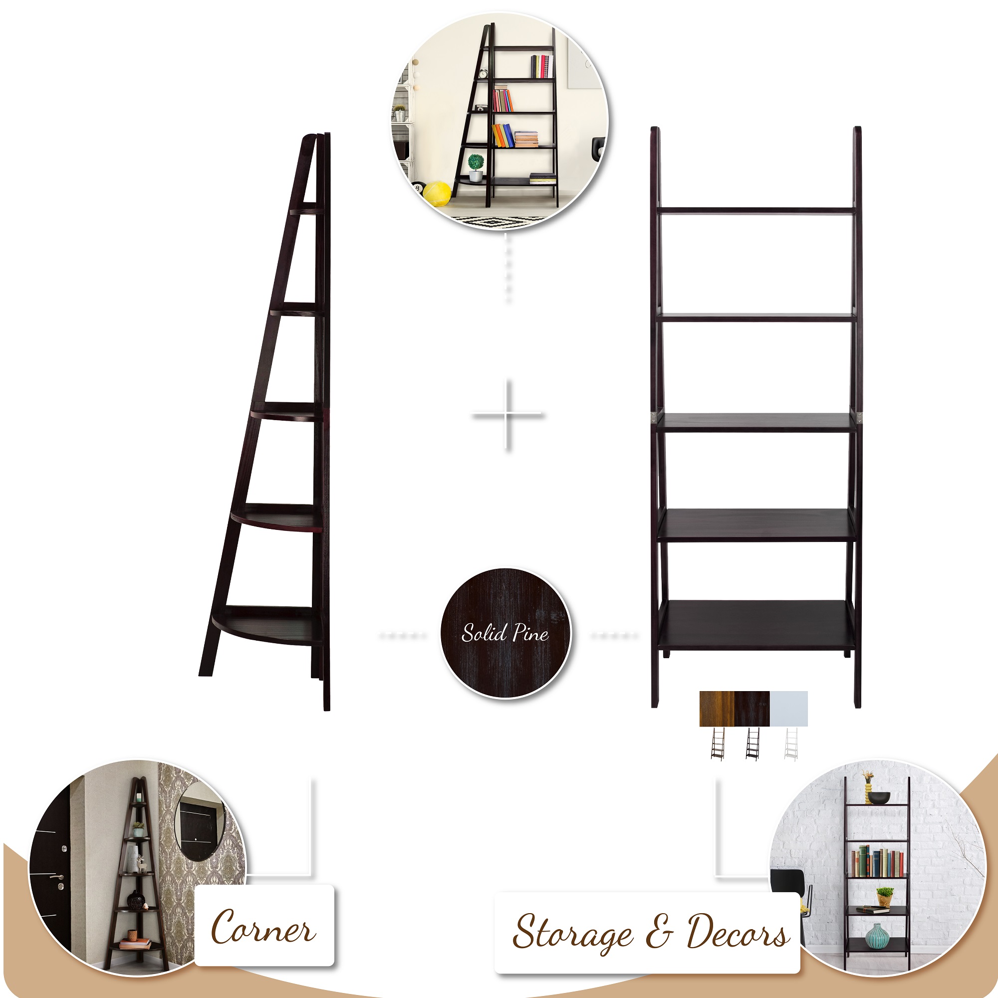 5 Shelf Ladder Bookcase Casual Home, Casual Home Ladder Warm Brown Wood 5 Shelf Bookcase