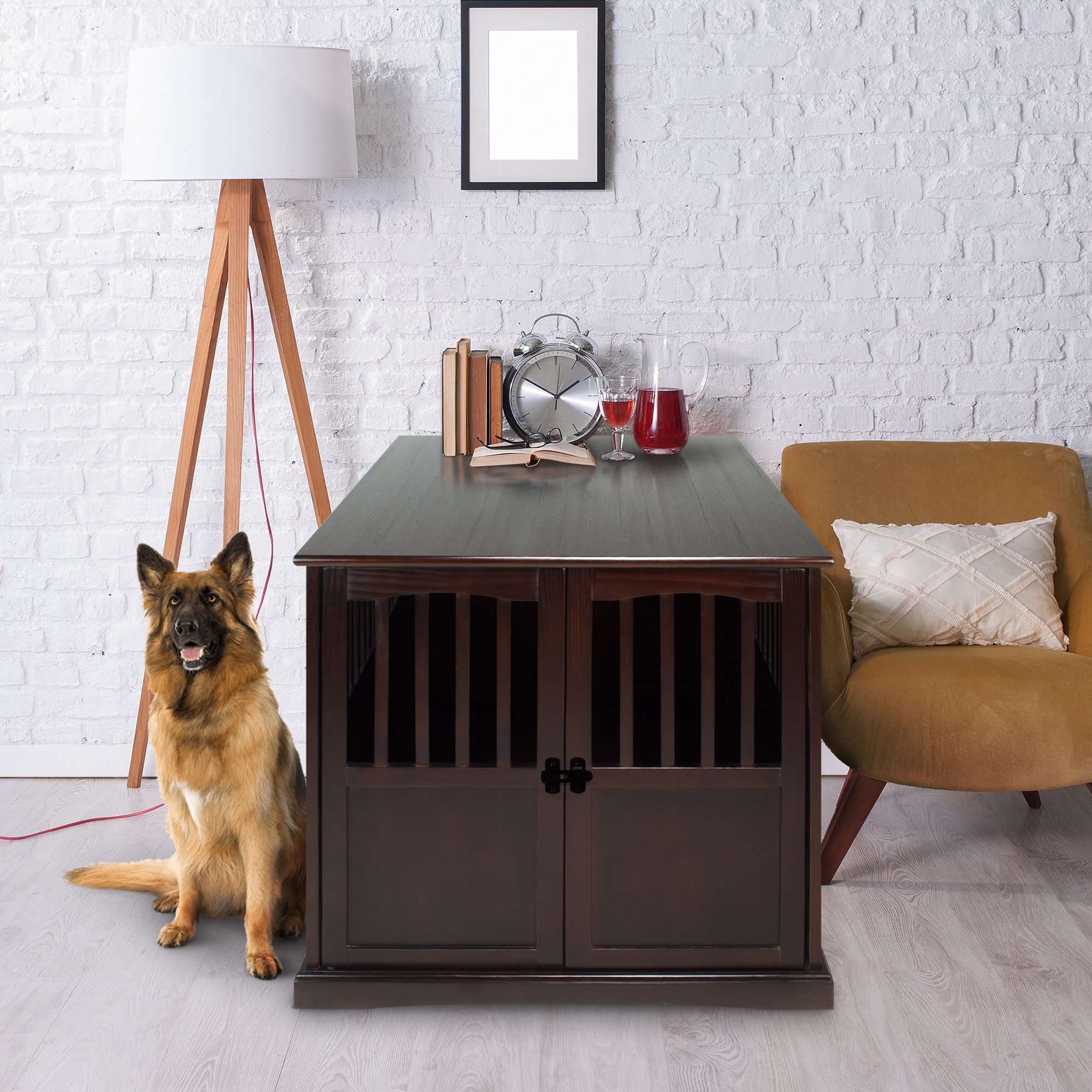 Casual Home Solid Wood Pet Crate End Table 