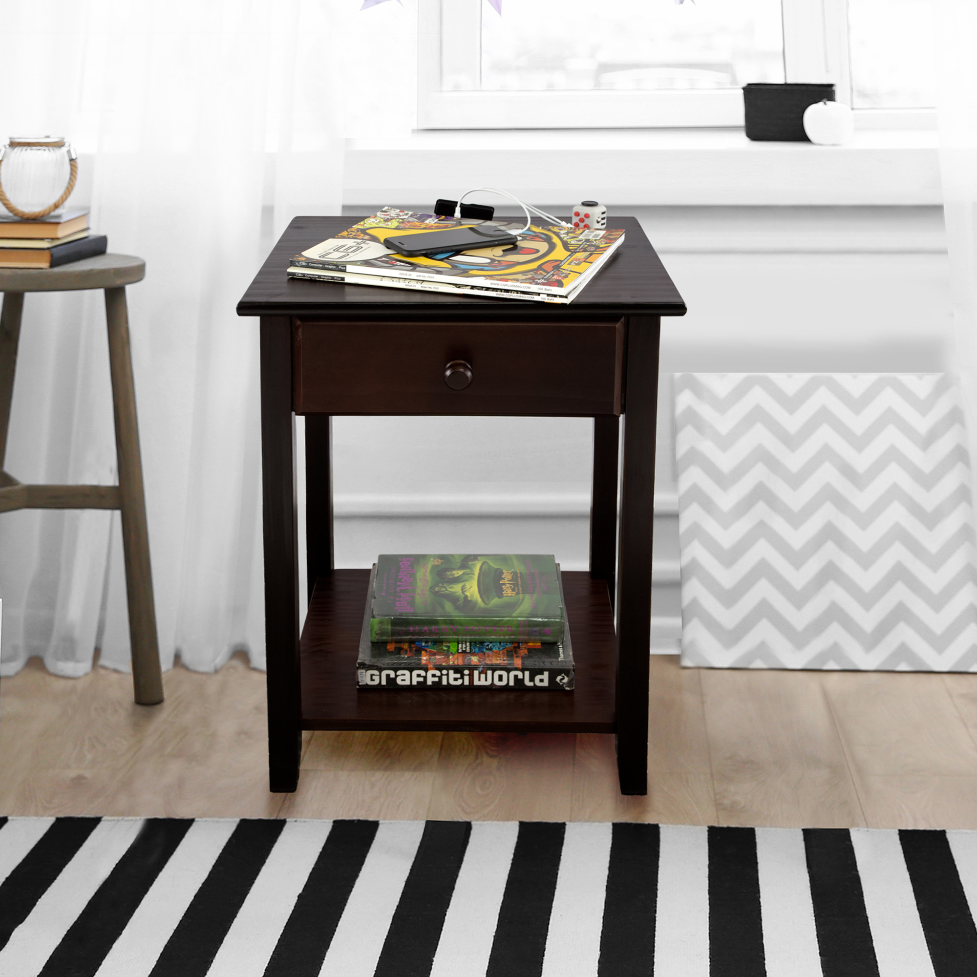 Night Owl Nightstand with USB Ports Casual Home