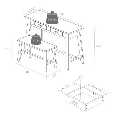 Nostalgia Rustic Desk with Bench Dimensions