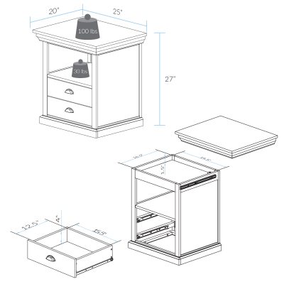 Lincoln Nightstand with Concealed Compartment Dimension