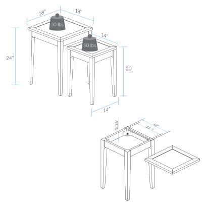 Lincoln Nesting End Tables with Concealed Compartment Dimension