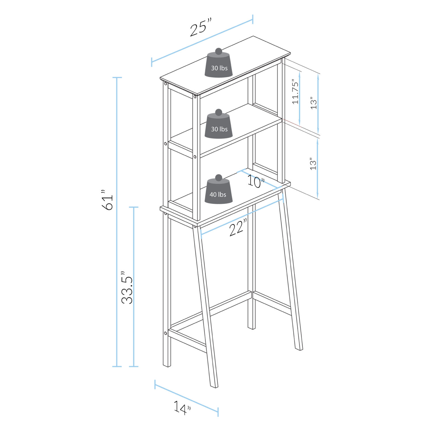 Spacesaver 100 Solid Wood Over The Toilet Rack with Shelves White Casual Home